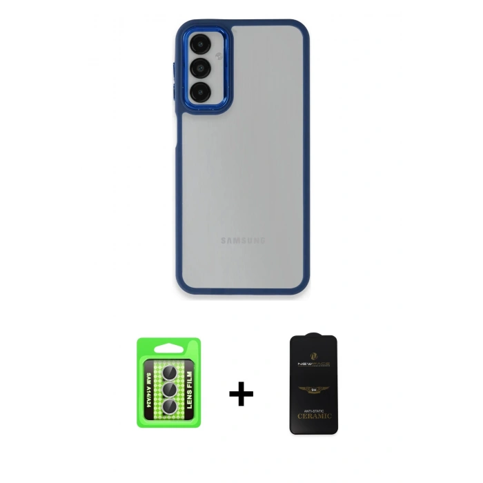 MARSİLYAN™- Galaxy A24 4G Kılıf Eksen Doku Prime - Siyah 6D Antistatik Mat Seramik Hayalet Nano Ekran Koruyucu + Raze Metal Kamera Lens - GS