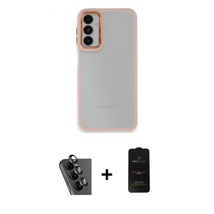 MARSİLYAN™- Galaxy A24 4G Kılıf Eksen Doku Prime - Siyah 6D Antistatik Mat Seramik Hayalet Nano Ekran Koruyucu + Valdez Metal Kamera Lens - SH