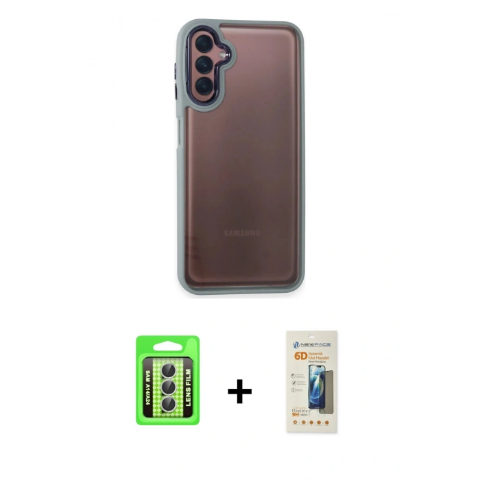 MARSİLYAN™- Galaxy A24 4G Kılıf Eksen Doku Prime - Siyah 6D Mat Seramik Hayalet Nano Ekran Koruyucu + Raze Metal Kamera Lens - GS
