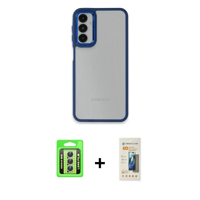 MARSİLYAN™- Galaxy A24 4G Kılıf Eksen Doku Prime - Siyah 6D Mat Seramik Hayalet Nano Ekran Koruyucu + Raze Metal Kamera Lens - GS