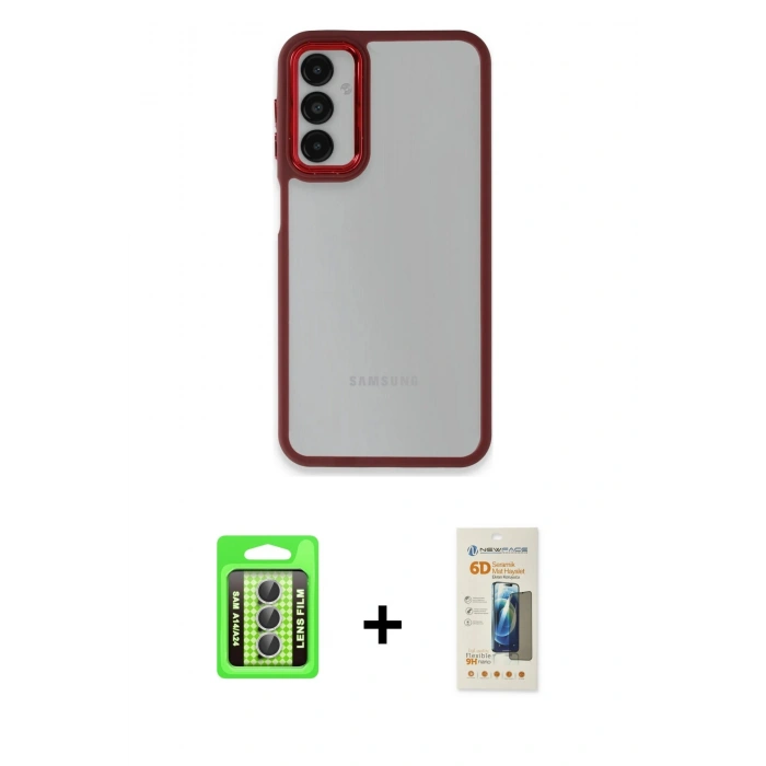 MARSİLYAN™- Galaxy A24 4G Kılıf Eksen Doku Prime - Siyah 6D Mat Seramik Hayalet Nano Ekran Koruyucu + Raze Metal Kamera Lens - GS