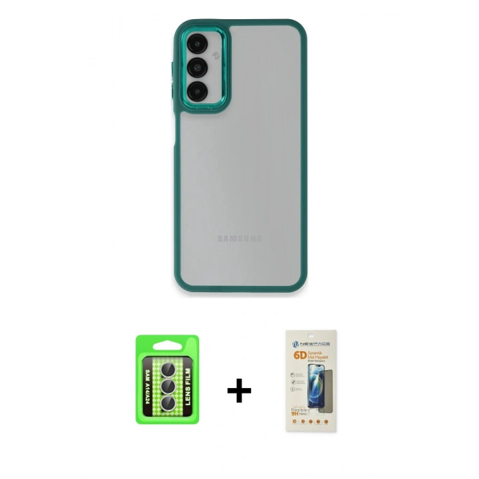 MARSİLYAN™- Galaxy A24 4G Kılıf Eksen Doku Prime - Siyah 6D Mat Seramik Hayalet Nano Ekran Koruyucu + Raze Metal Kamera Lens - GS
