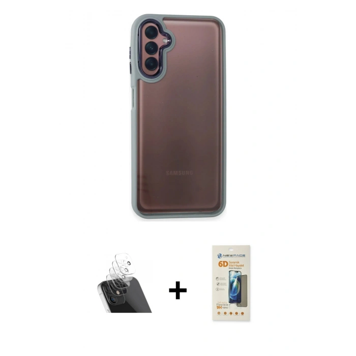 MARSİLYAN™- Galaxy A24 4G Kılıf Eksen Doku Prime - Siyah 6D Mat Seramik Hayalet Nano Ekran Koruyucu + Şeffaf Kamera Lens Koruma Cam
