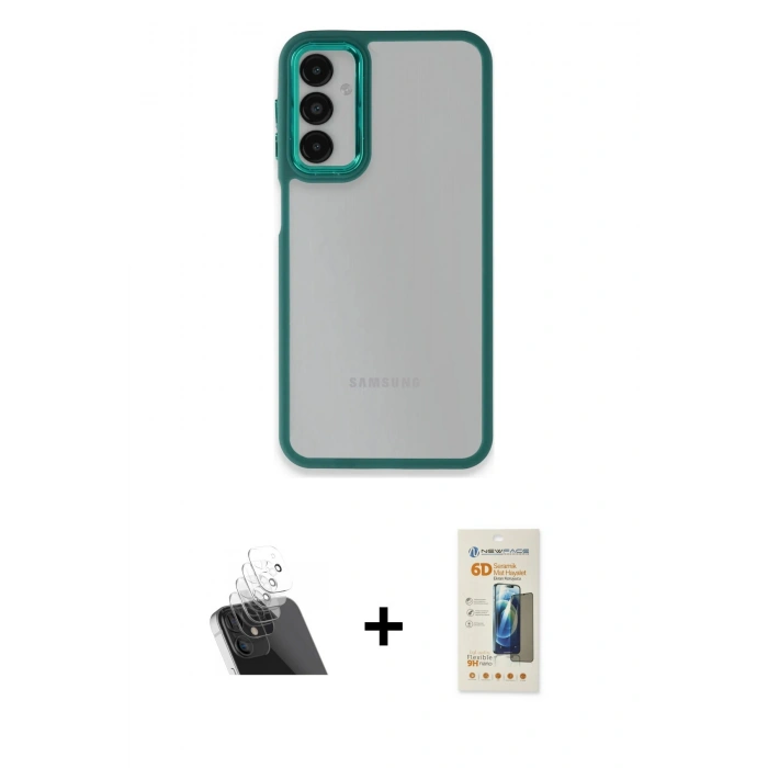 MARSİLYAN™- Galaxy A24 4G Kılıf Eksen Doku Prime - Siyah 6D Mat Seramik Hayalet Nano Ekran Koruyucu + Şeffaf Kamera Lens Koruma Cam