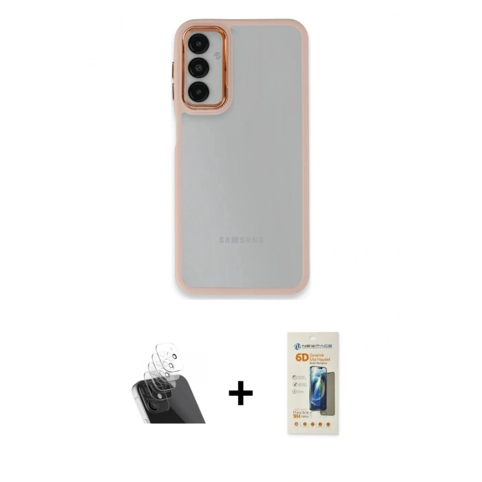 MARSİLYAN™- Galaxy A24 4G Kılıf Eksen Doku Prime - Siyah 6D Mat Seramik Hayalet Nano Ekran Koruyucu + Şeffaf Kamera Lens Koruma Cam