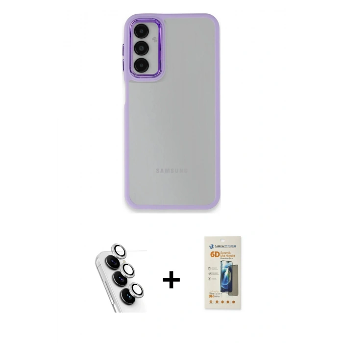 MARSİLYAN™- Galaxy A24 4G Kılıf Eksen Doku Prime - Siyah 6D Mat Seramik Hayalet Nano Ekran Koruyucu + Valdez Metal Kamera Lens - GS