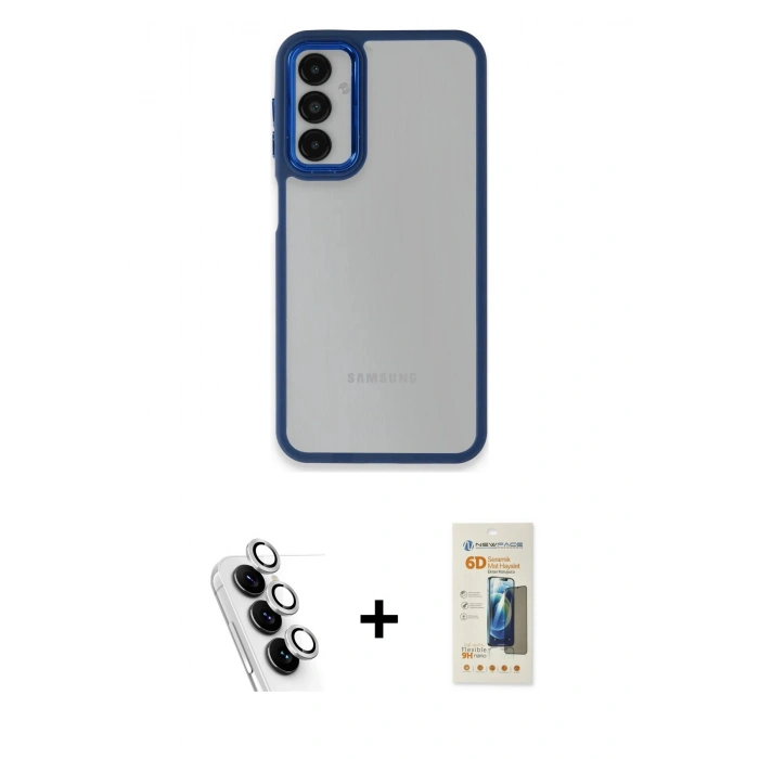 MARSİLYAN™- Galaxy A24 4G Kılıf Eksen Doku Prime - Siyah 6D Mat Seramik Hayalet Nano Ekran Koruyucu + Valdez Metal Kamera Lens - GS