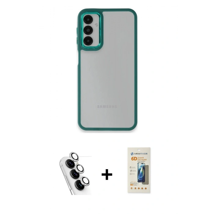 MARSİLYAN™- Galaxy A24 4G Kılıf Eksen Doku Prime - Siyah 6D Mat Seramik Hayalet Nano Ekran Koruyucu + Valdez Metal Kamera Lens - GS