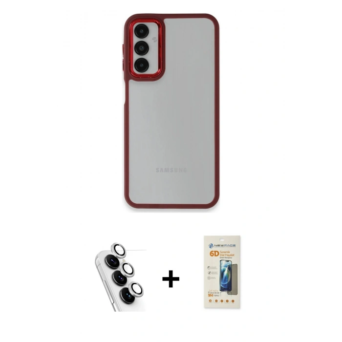 MARSİLYAN™- Galaxy A24 4G Kılıf Eksen Doku Prime - Siyah 6D Mat Seramik Hayalet Nano Ekran Koruyucu + Valdez Metal Kamera Lens - GS