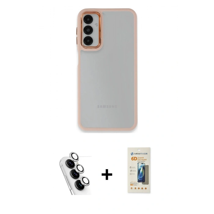 MARSİLYAN™- Galaxy A24 4G Kılıf Eksen Doku Prime - Siyah 6D Mat Seramik Hayalet Nano Ekran Koruyucu + Valdez Metal Kamera Lens - GS