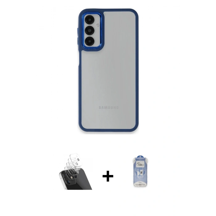 MARSİLYAN™- Galaxy A24 4G Kılıf Eksen Doku Prime - Siyah Joko Magic 5D Cam + Kamera Lens Koruma Cam - SF