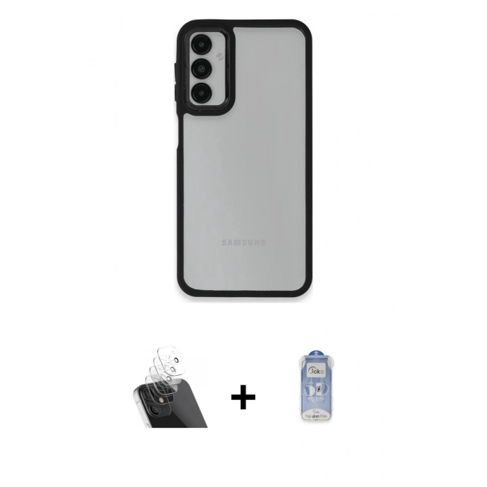 MARSİLYAN™- Galaxy A24 4G Kılıf Eksen Doku Prime - Siyah Joko Magic 5D Cam + Kamera Lens Koruma Cam - SF
