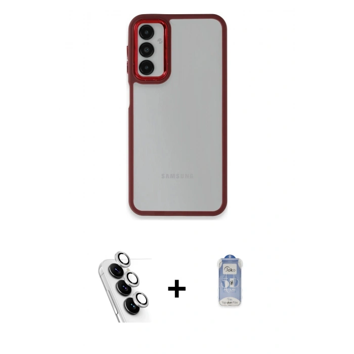 MARSİLYAN™- Galaxy A24 4G Kılıf Eksen Doku Prime - Siyah Joko Magic 5D Cam + Valdez Metal Kamera Lens - GS