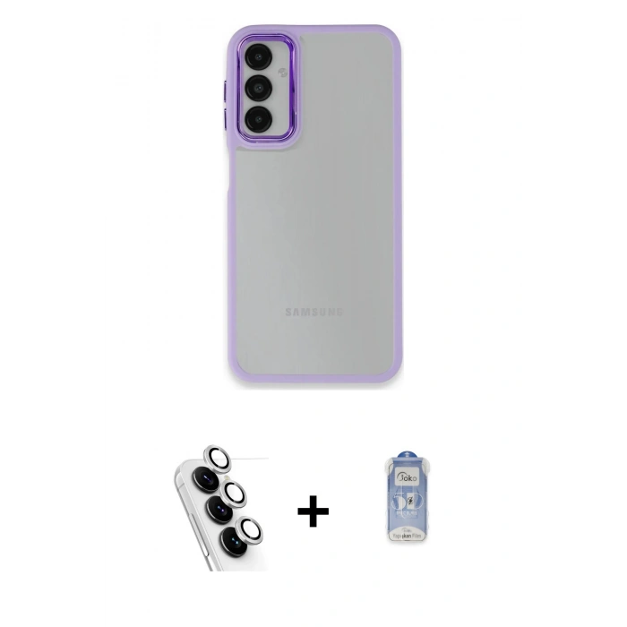 MARSİLYAN™- Galaxy A24 4G Kılıf Eksen Doku Prime - Siyah Joko Magic 5D Cam + Valdez Metal Kamera Lens - GS