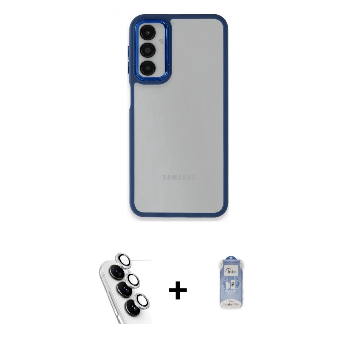 MARSİLYAN™- Galaxy A24 4G Kılıf Eksen Doku Prime - Siyah Joko Magic 5D Cam + Valdez Metal Kamera Lens - GS