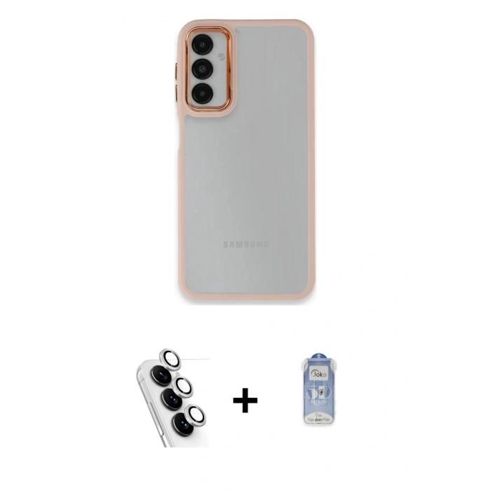 MARSİLYAN™- Galaxy A24 4G Kılıf Eksen Doku Prime - Siyah Joko Magic 5D Cam + Valdez Metal Kamera Lens - GS