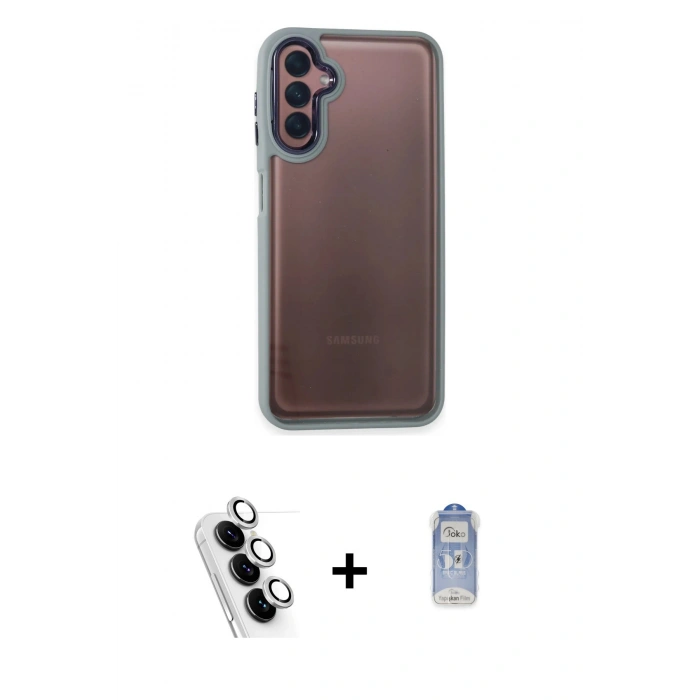 MARSİLYAN™- Galaxy A24 4G Kılıf Eksen Doku Prime - Siyah Joko Magic 5D Cam + Valdez Metal Kamera Lens - GS