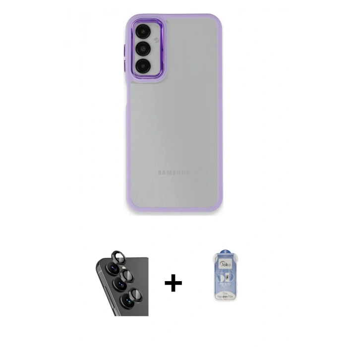 MARSİLYAN™- Galaxy A24 4G Kılıf Eksen Doku Prime - Siyah Joko Magic 5D Cam + Valdez Metal Kamera Lens - SH