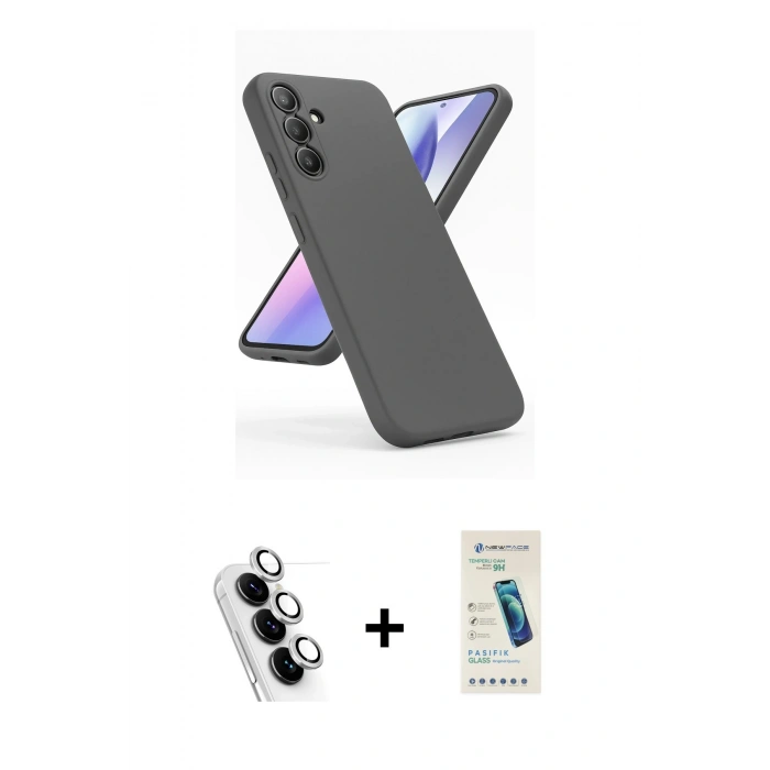 MARSİLYAN™- Galaxy A24 4G Kılıf Kozmos Yansıma Özel Seri - Şeffaf Pasifik Cam Ekran Koruyucu + Valdez Metal Kamera Lens - GS