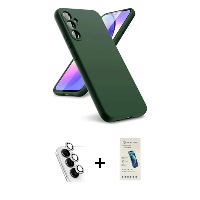 MARSİLYAN™- Galaxy A24 4G Kılıf Kozmos Yansıma Özel Seri - Şeffaf Pasifik Cam Ekran Koruyucu + Valdez Metal Kamera Lens - GS