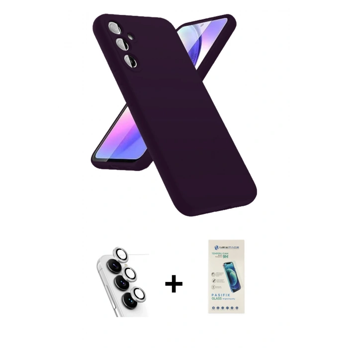 MARSİLYAN™- Galaxy A24 4G Kılıf Kozmos Yansıma Özel Seri - Şeffaf Pasifik Cam Ekran Koruyucu + Valdez Metal Kamera Lens - GS