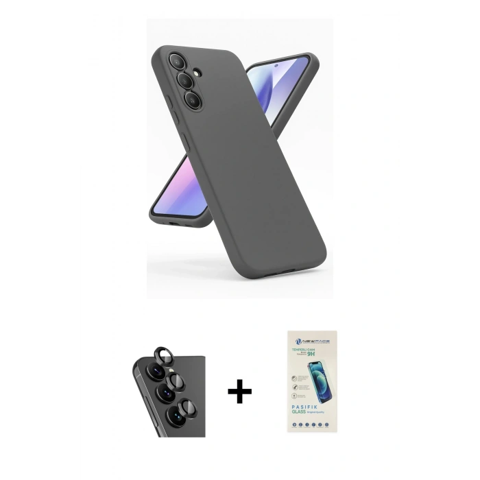 MARSİLYAN™- Galaxy A24 4G Kılıf Kozmos Yansıma Özel Seri - Şeffaf Pasifik Cam Ekran Koruyucu + Valdez Metal Kamera Lens - SH