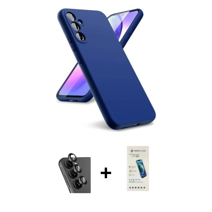 MARSİLYAN™- Galaxy A24 4G Kılıf Kozmos Yansıma Özel Seri - Şeffaf Pasifik Cam Ekran Koruyucu + Valdez Metal Kamera Lens - SH