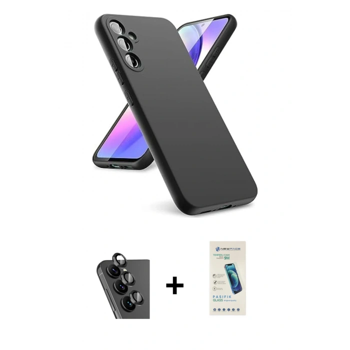 MARSİLYAN™- Galaxy A24 4G Kılıf Kozmos Yansıma Özel Seri - Şeffaf Pasifik Cam Ekran Koruyucu + Valdez Metal Kamera Lens - SH