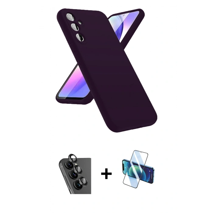 MARSİLYAN™- Galaxy A24 4G Kılıf Kozmos Yansıma Özel Seri - Siyah 3D Antistatik Cam Ekran Koruyucu + Valdez Metal Kamera Lens - SH