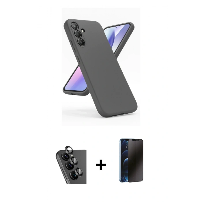 MARSİLYAN™- Galaxy A24 4G Kılıf Kozmos Yansıma Özel Seri - Siyah 3D Antistatik Hayalet Cam Ekran Koruyucu + Valdez Metal Kamera Lens - SH