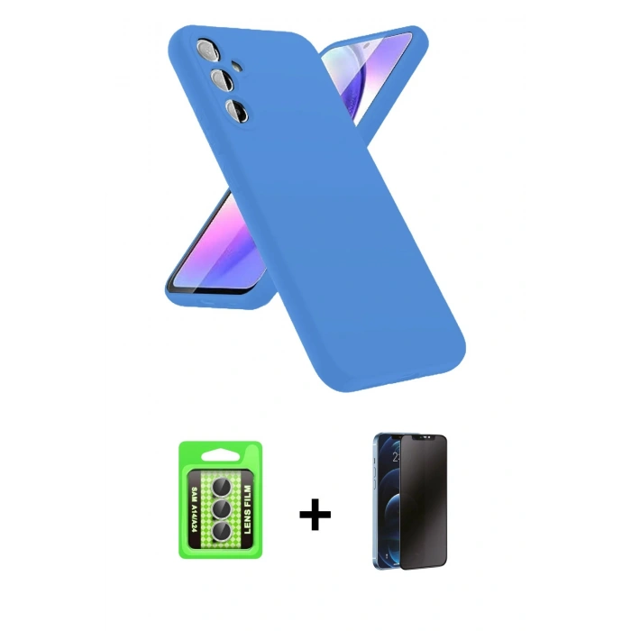 MARSİLYAN™- Galaxy A24 4G Kılıf Kozmos Yansıma Özel Seri - Siyah 3D Antistatik Hayalet Cam Ekran Koruyucu + Raze Metal Kamera Lens - GS