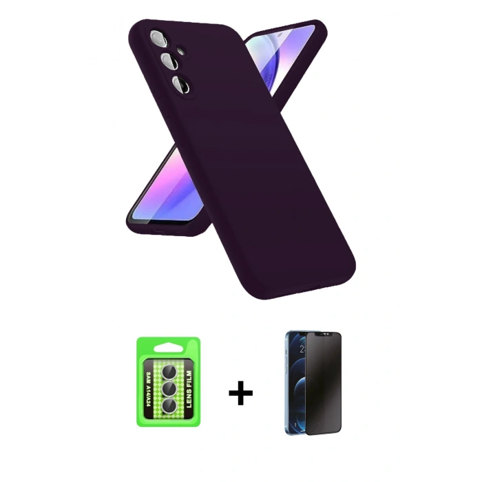 MARSİLYAN™- Galaxy A24 4G Kılıf Kozmos Yansıma Özel Seri - Siyah 3D Antistatik Hayalet Cam Ekran Koruyucu + Raze Metal Kamera Lens - GS