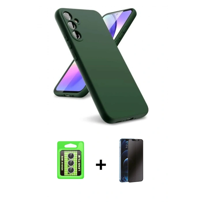 MARSİLYAN™- Galaxy A24 4G Kılıf Kozmos Yansıma Özel Seri - Siyah 3D Antistatik Hayalet Cam Ekran Koruyucu + Raze Metal Kamera Lens - GS