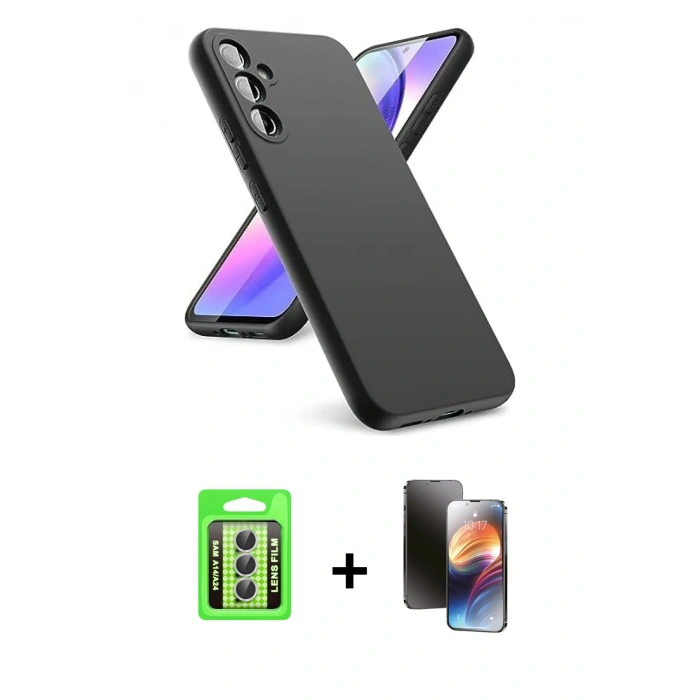 MARSİLYAN™- Galaxy A24 4G Kılıf Kozmos Yansıma Özel Seri - Siyah 3D Antistatik Mat Seramik Nano Ekran Koruyucu + Raze Metal Kamera Lens - GS