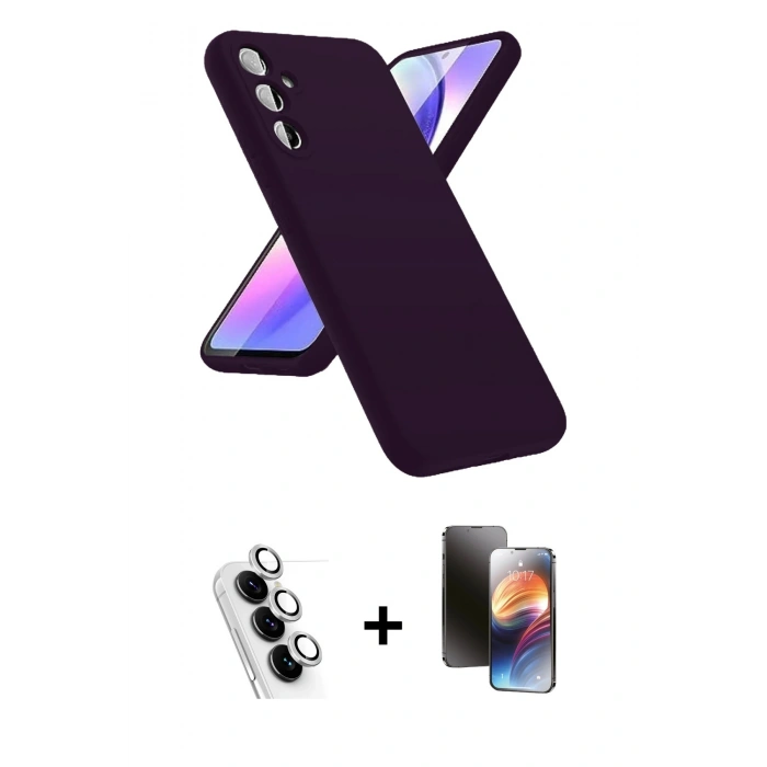 MARSİLYAN™- Galaxy A24 4G Kılıf Kozmos Yansıma Özel Seri - Siyah 3D Antistatik Mat Seramik Nano Ekran Koruyucu + Valdez Metal Kamera Lens - GS