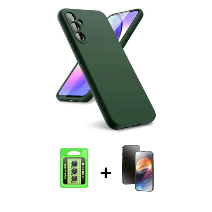MARSİLYAN™- Galaxy A24 4G Kılıf Kozmos Yansıma Özel Seri - Siyah 3D Antistatik Mat Seramik Nano Ekran Koruyucu + Gümüş Raze Metal Kamera Lens
