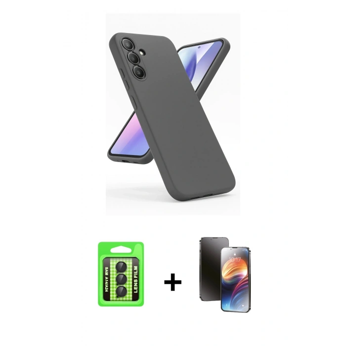 MARSİLYAN™- Galaxy A24 4G Kılıf Kozmos Yansıma Özel Seri - Siyah 3D Antistatik Mat Seramik Nano Ekran Koruyucu + Raze Metal Kamera Lens - SH