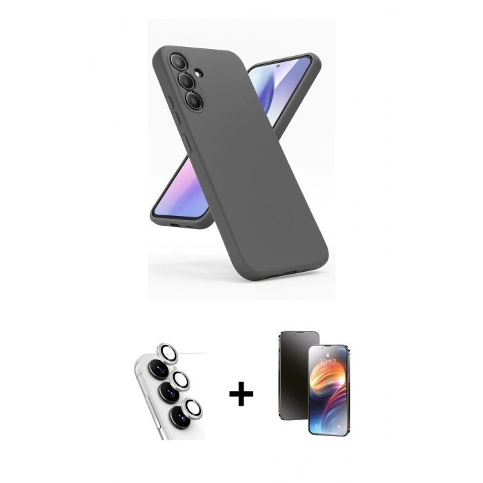 MARSİLYAN™- Galaxy A24 4G Kılıf Kozmos Yansıma Özel Seri - Siyah 3D Antistatik Mat Seramik Nano Ekran Koruyucu + Valdez Metal Kamera Lens - GS