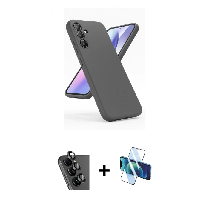 MARSİLYAN™- Galaxy A24 4G Kılıf Kozmos Yansıma Özel Seri - Siyah 3D Antistatik Seramik Nano Ekran Koruyucu + Valdez Metal Kamera Lens - SH