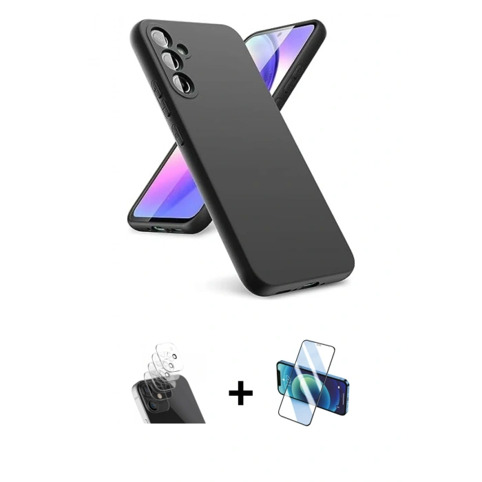 MARSİLYAN™- Galaxy A24 4G Kılıf Kozmos Yansıma Özel Seri - Siyah 3D Antistatik Seramik Nano Ekran Koruyucu + Kamera Lens Koruma Cam - SF