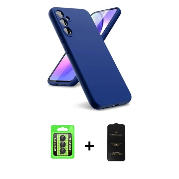 MARSİLYAN™- Galaxy A24 4G Kılıf Kozmos Yansıma Özel Seri - Siyah 6D Antistatik Mat Seramik Hayalet Nano Ekran Koruyucu + Raze Metal Kamera Lens - SH