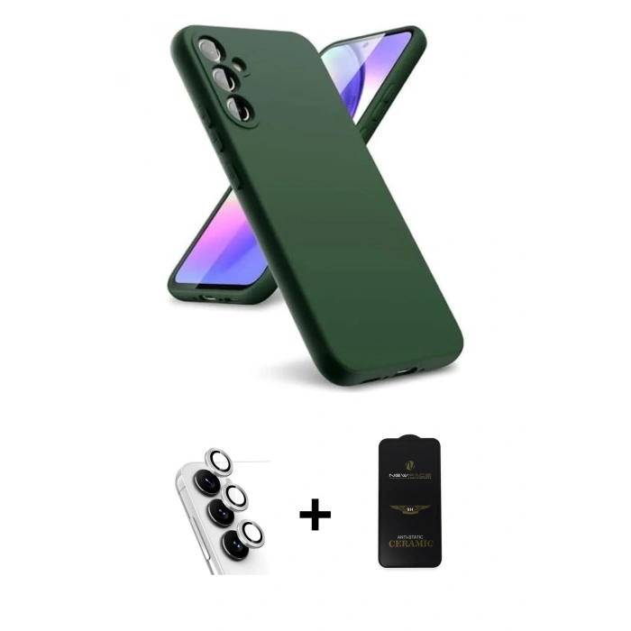 MARSİLYAN™- Galaxy A24 4G Kılıf Kozmos Yansıma Özel Seri - Siyah 6D Antistatik Mat Seramik Hayalet Nano Ekran Koruyucu + Valdez Metal Kamera Lens - GS