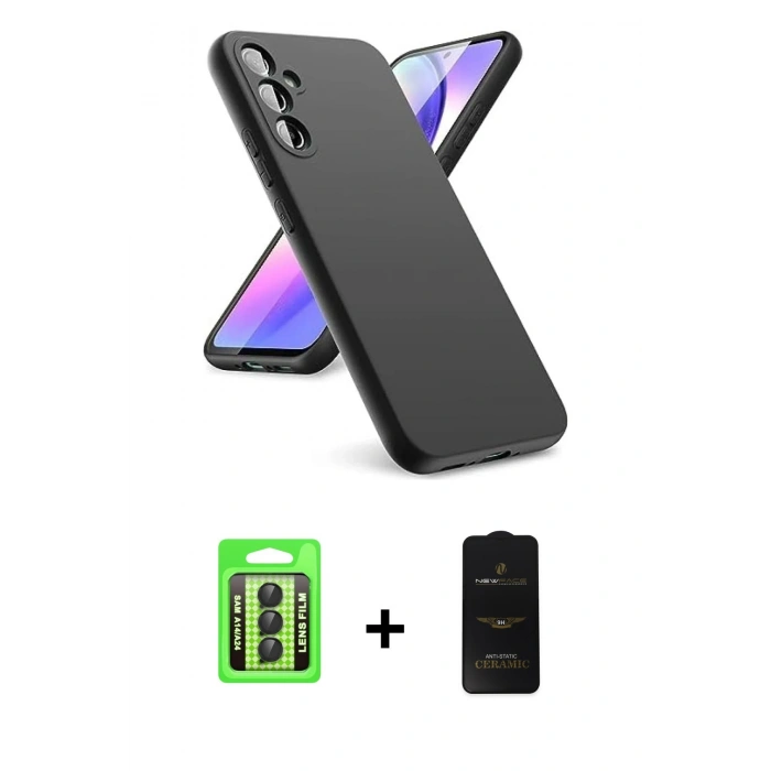 MARSİLYAN™- Galaxy A24 4G Kılıf Kozmos Yansıma Özel Seri - Siyah 6D Antistatik Mat Seramik Hayalet Nano Ekran Koruyucu + Raze Metal Kamera Lens - SH