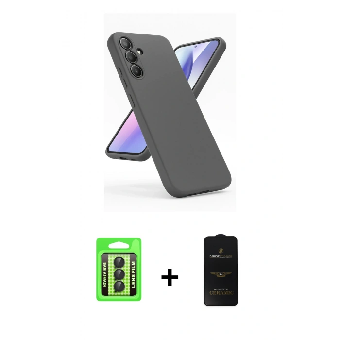 MARSİLYAN™- Galaxy A24 4G Kılıf Kozmos Yansıma Özel Seri - Siyah 6D Antistatik Mat Seramik Hayalet Nano Ekran Koruyucu + Raze Metal Kamera Lens - SH
