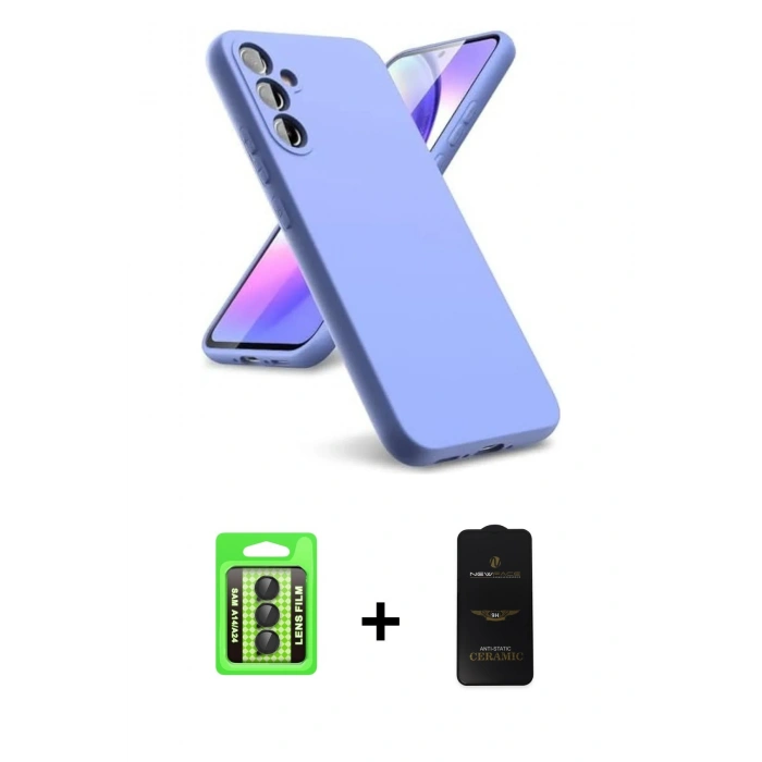 MARSİLYAN™- Galaxy A24 4G Kılıf Kozmos Yansıma Özel Seri - Siyah 6D Antistatik Mat Seramik Hayalet Nano Ekran Koruyucu + Raze Metal Kamera Lens - SH
