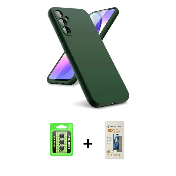 MARSİLYAN™- Galaxy A24 4G Kılıf Kozmos Yansıma Özel Seri - Siyah 6D Mat Seramik Hayalet Nano Ekran Koruyucu + Raze Metal Kamera Lens - GS