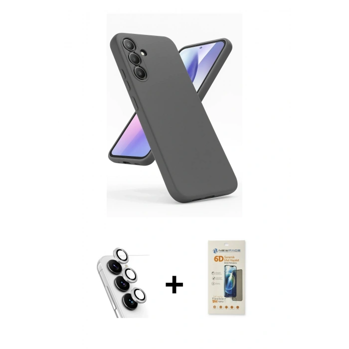 MARSİLYAN™- Galaxy A24 4G Kılıf Kozmos Yansıma Özel Seri - Siyah 6D Mat Seramik Hayalet Nano Ekran Koruyucu + Valdez Metal Kamera Lens - GS