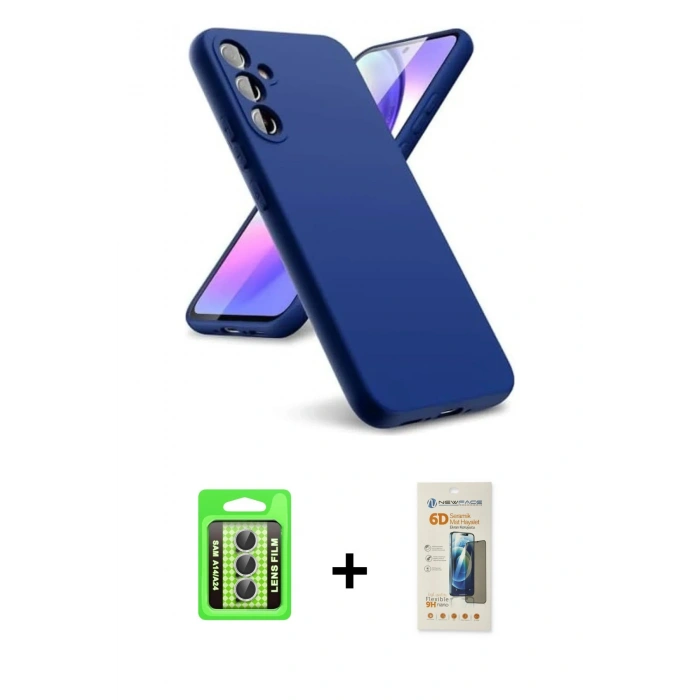 MARSİLYAN™- Galaxy A24 4G Kılıf Kozmos Yansıma Özel Seri - Siyah 6D Mat Seramik Hayalet Nano Ekran Koruyucu + Raze Metal Kamera Lens - GS