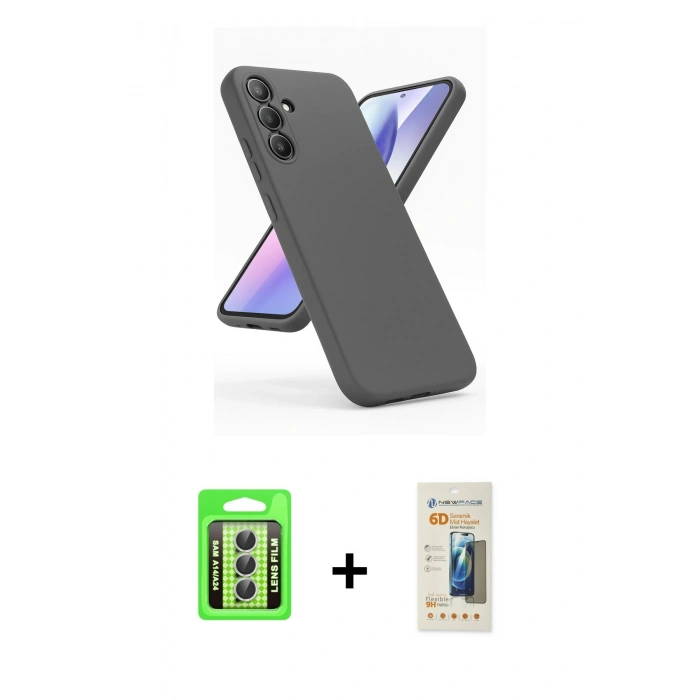 MARSİLYAN™- Galaxy A24 4G Kılıf Kozmos Yansıma Özel Seri - Siyah 6D Mat Seramik Hayalet Nano Ekran Koruyucu + Raze Metal Kamera Lens - GS