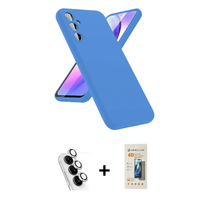 MARSİLYAN™- Galaxy A24 4G Kılıf Kozmos Yansıma Özel Seri - Siyah 6D Mat Seramik Hayalet Nano Ekran Koruyucu + Valdez Metal Kamera Lens - GS